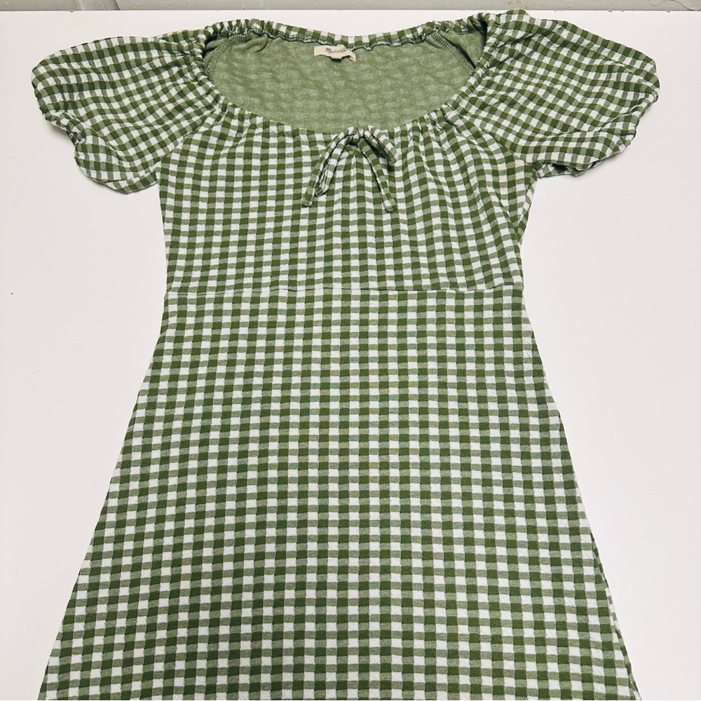 Madewell Jacquard Puff-Sleeve Mini Dress in Gingham Check